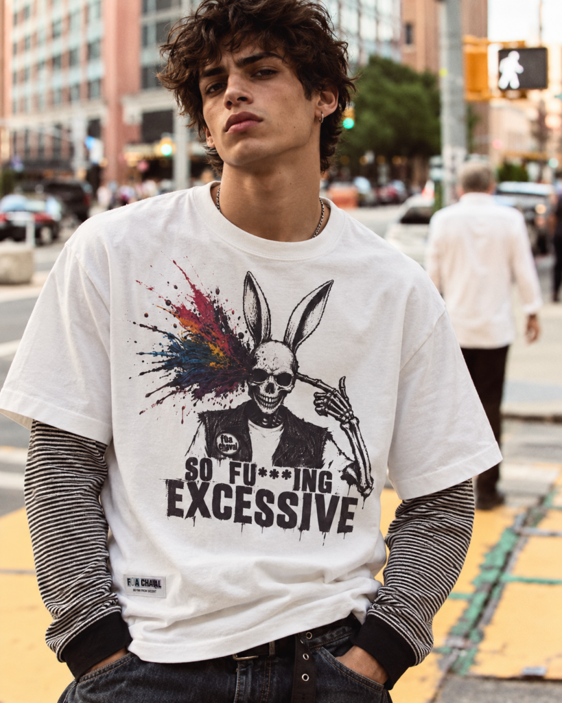 Retrato urbano con camiseta gráfica caleidoscópica