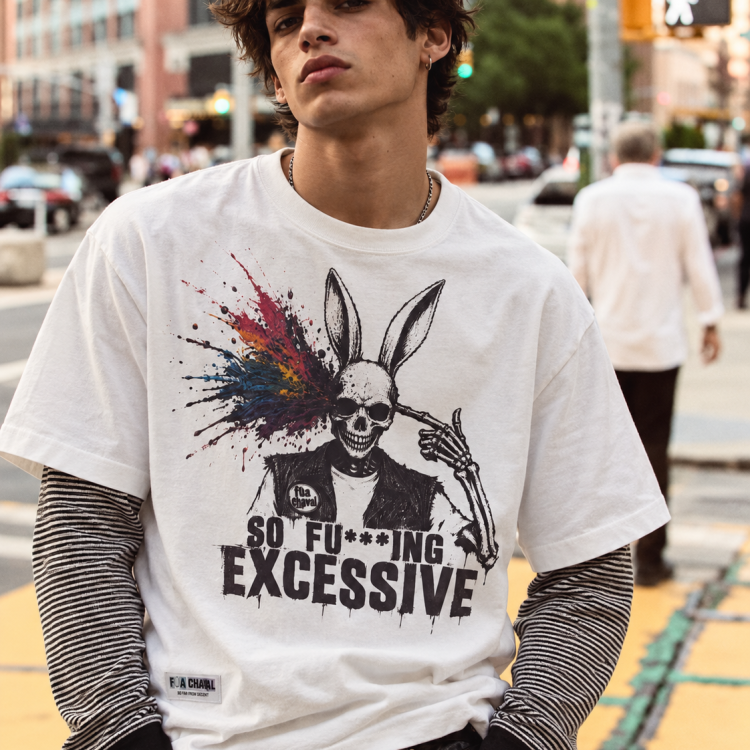 Retrato urbano con camiseta gráfica caleidoscópica